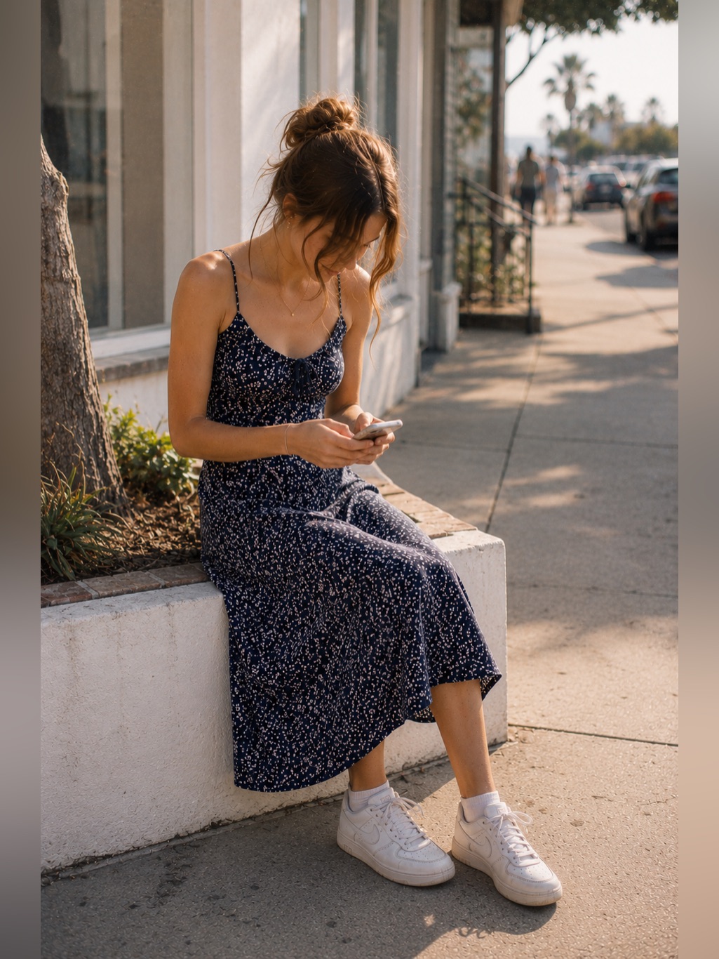Brandy Melville Navy Floral Midi Dress Tie Back Adjustable Straps